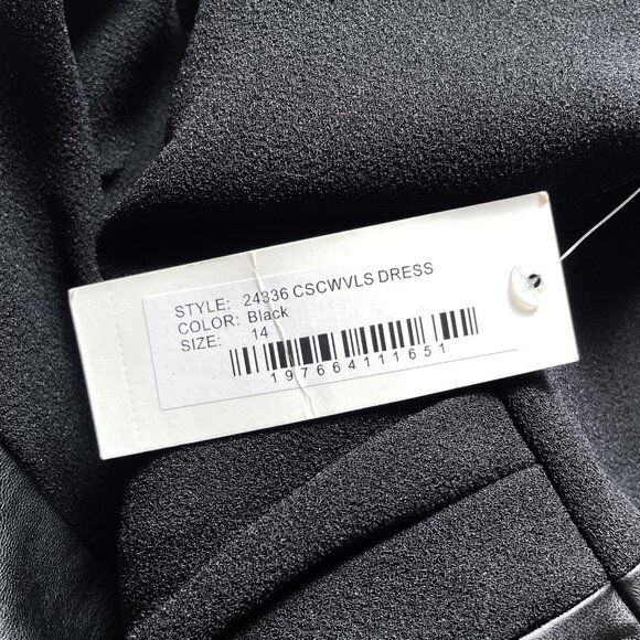 Teri Jon by Rickie Freeman Pleated Crepe Vegan Leather Dress Black Size 14 NWT - Picture 4 of 9